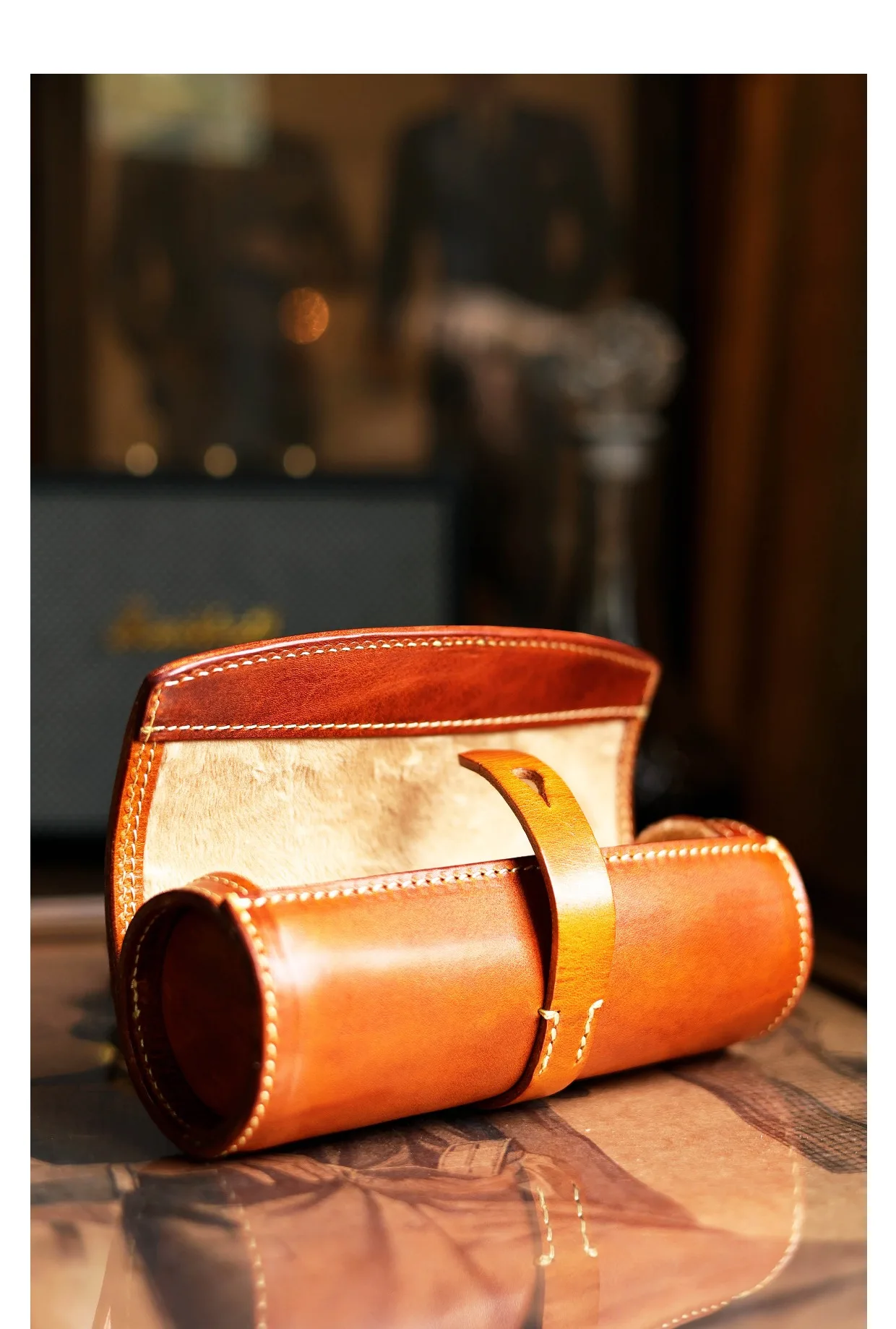 PNDME Vintage handgemachte pflanzlich gegerbte Rindsleder druckbeständige Brillenetui Tasche Luxus echtes Leder Aufbewahrungstasche – Detail 16