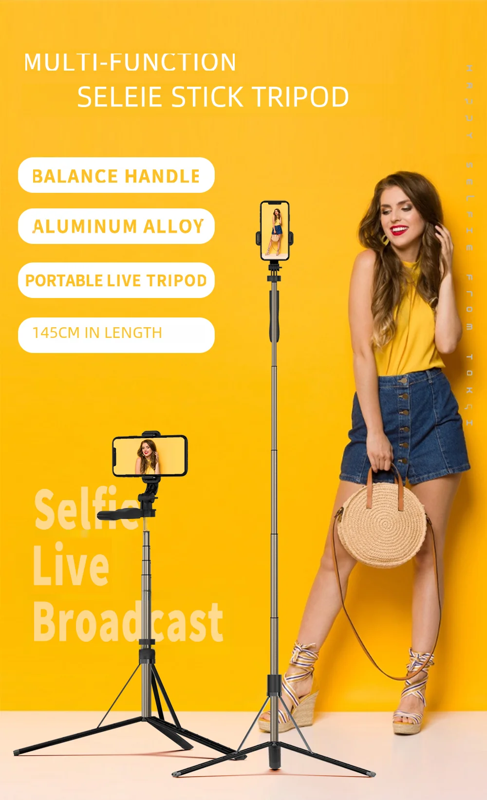 Selfie Stick Tripod Selfie Stick Cell Phone Selfie Stick Smartphone Selfie Stick Phone Selfie Tripod Mobile Selfie Stick Tripod Mount, Integrated Wireless Features for iPhone, Samsung and Smartphones 60" Long