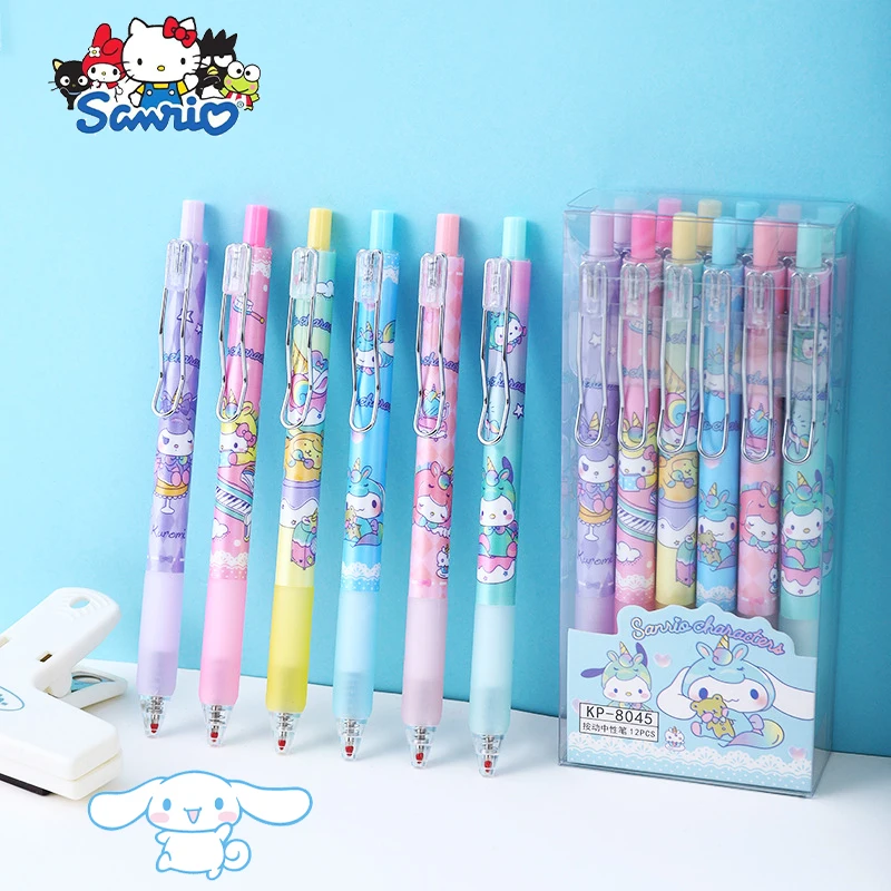 

12Pcs/Box Sanrio Cinnamoroll Neutral Pen Kawaii Pochacco Anime Cute Children Student Study Writing Gel Pen Stationery Gifts