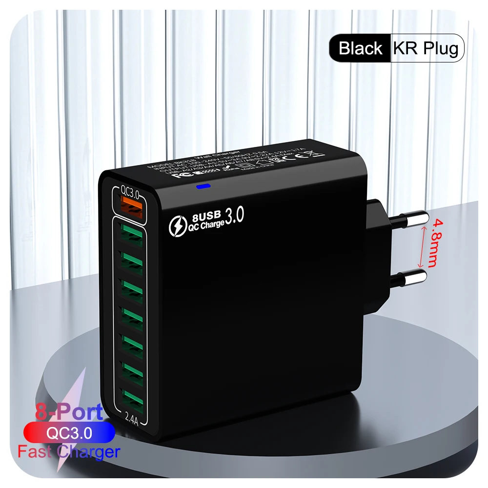 Total 65W 8 In 1 USB Charger Fast Charge Phone Charger Wall Adapter For iPhone Samsung Xiaomi Multi Port EU/US Plug Wall Charger