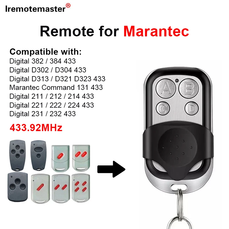 

For 433.92MHz Fixed Code MARANTEC Digital 211/212/214/221/222/224/382/384/232 433 Garage Door Remote Control