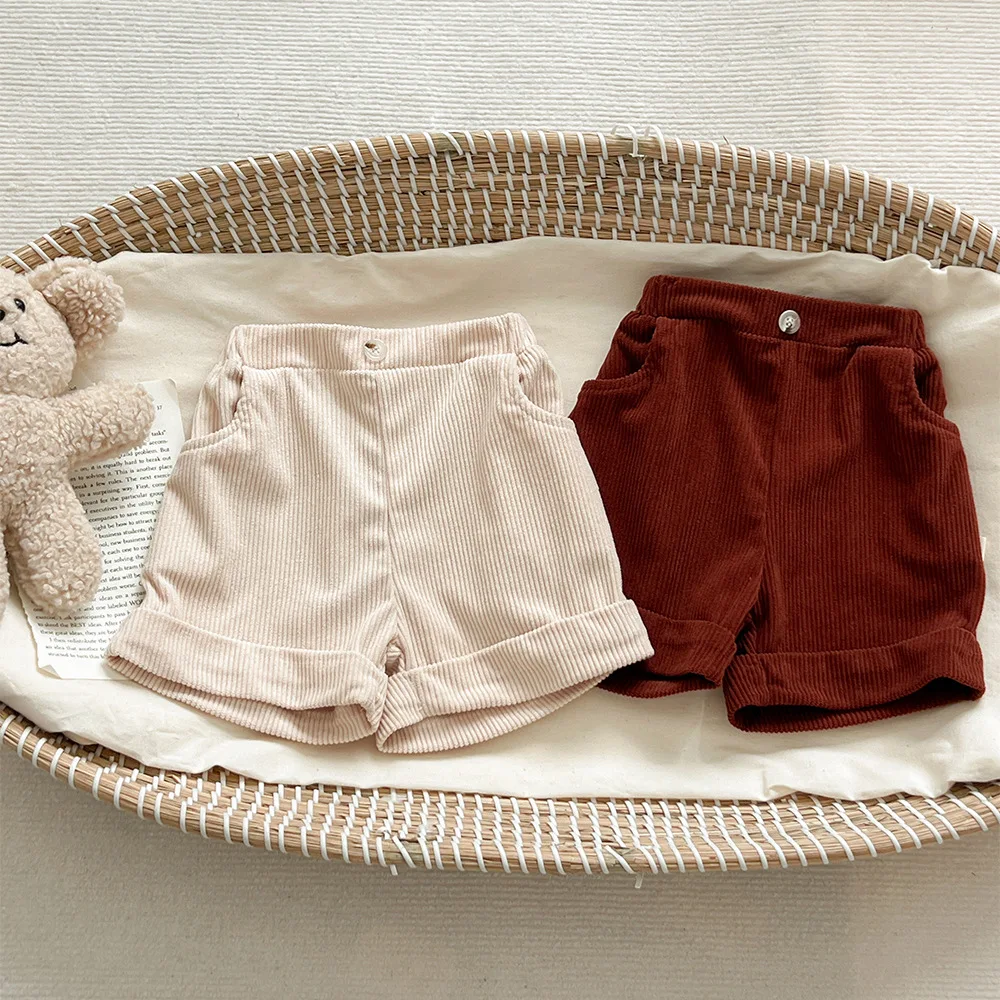 Baby Clothing New Fashionable Pants Spring All Match Solid Color Corduroy Casual Boys and Girls Simple Baby Shorts