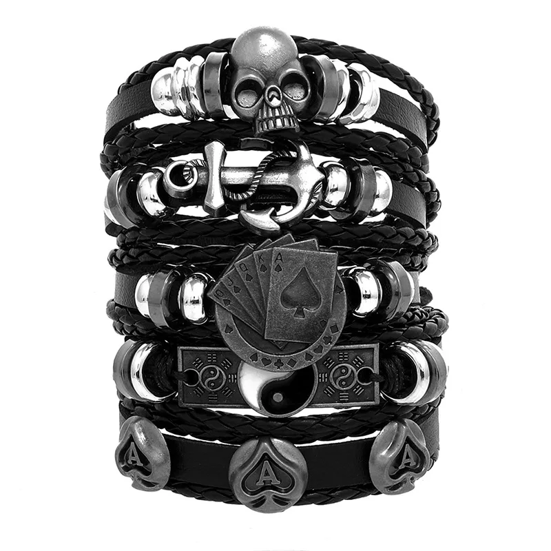 6-Piece Personalized Multi-Layered Fashion Leather Bracelet Set