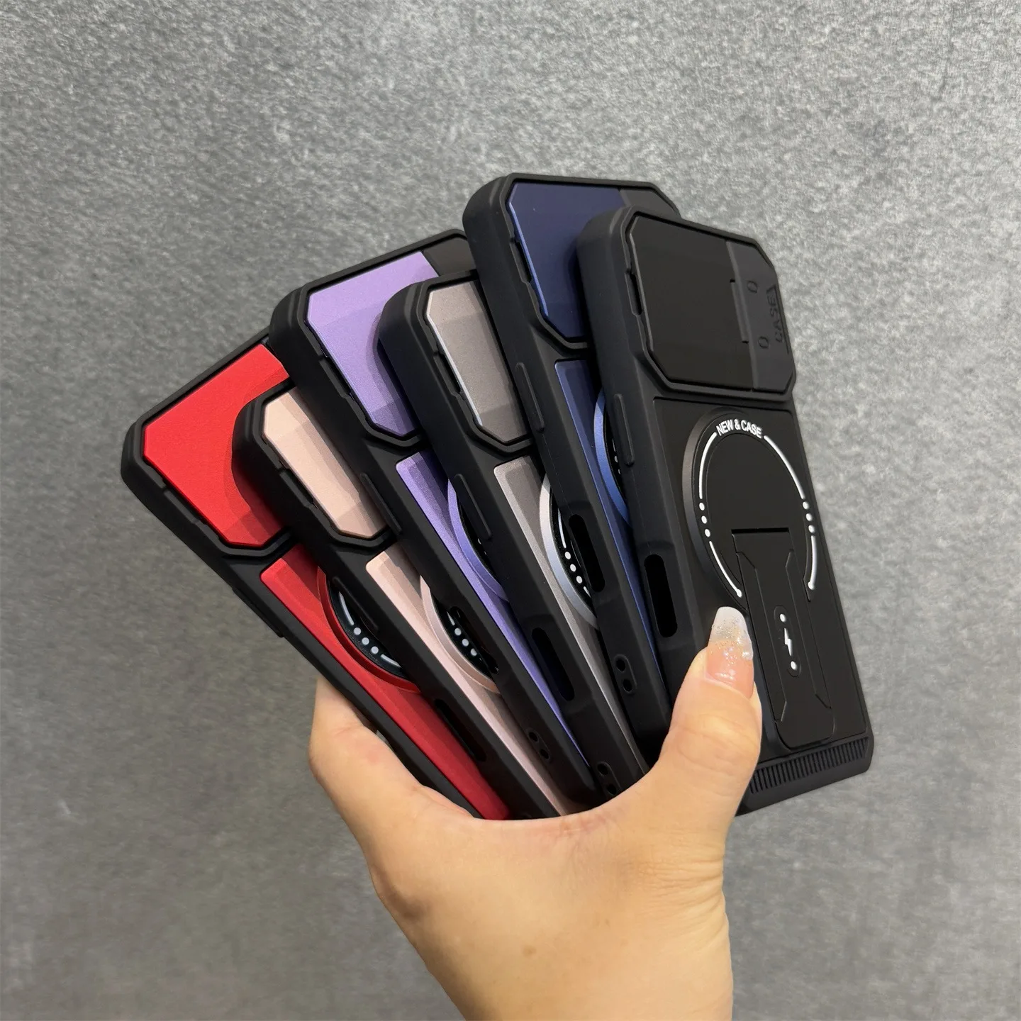 Magnetic Folding Bracket Armor Phone Case with Flip Lens Protective Stand Cover