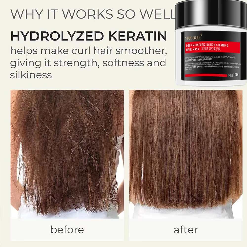 Description Picture 4 of itemDeep Moist Hair Mask Keratin Treatment Repair Damaged Frizz Hair Shiny Soft Anti-dandruff Silk Smooth Protein No Wash Hair Mask