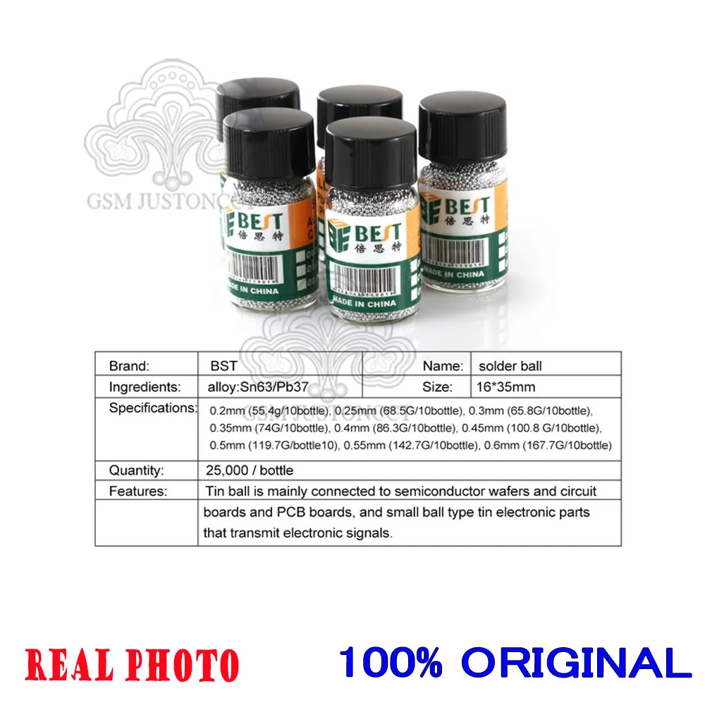 25000pcs/bottle 0.2-0.76mm BGA Reballing Balls Leaded For IC Chip Soldering Accessories Solder Ball Tin Material BST-505