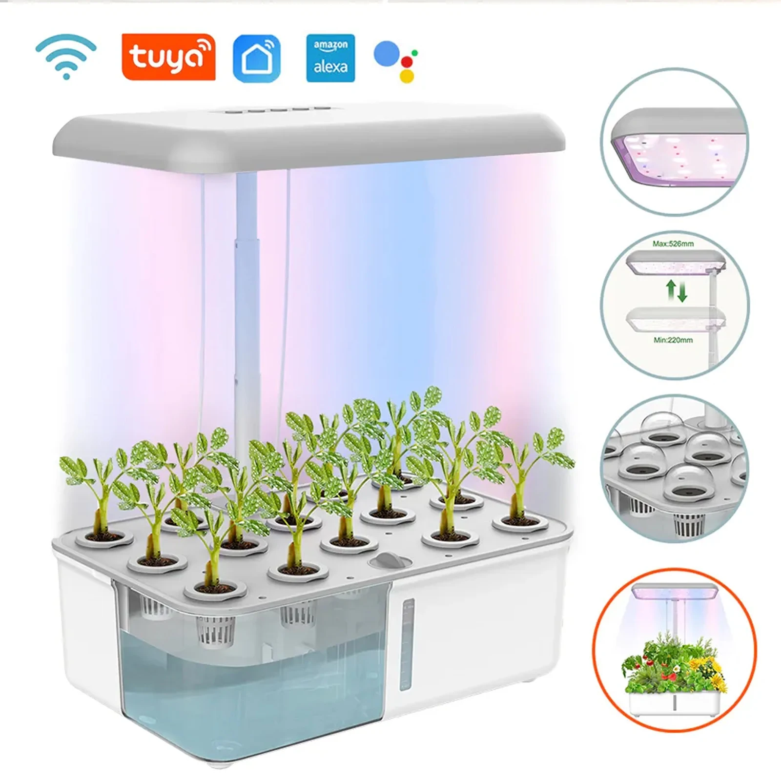 Tuya Wifi Hydoponics Growing System with LED Grow Light Auto Pump Smart Indoor Gardening System Herb Garden Kit Planter for Home