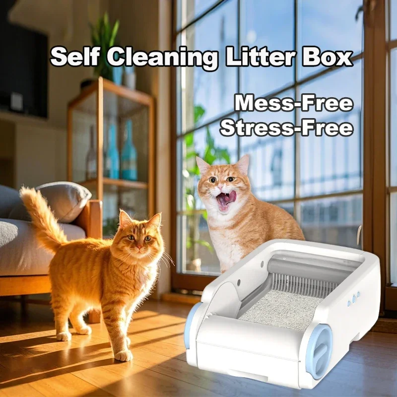 스마트 고양이 화장실 자동 고양이 모래통 안전 자가 세척 고양이 새끼 고양이 화장실 트레이 스테인리스 스틸 베이스 애완 고양이 화장실