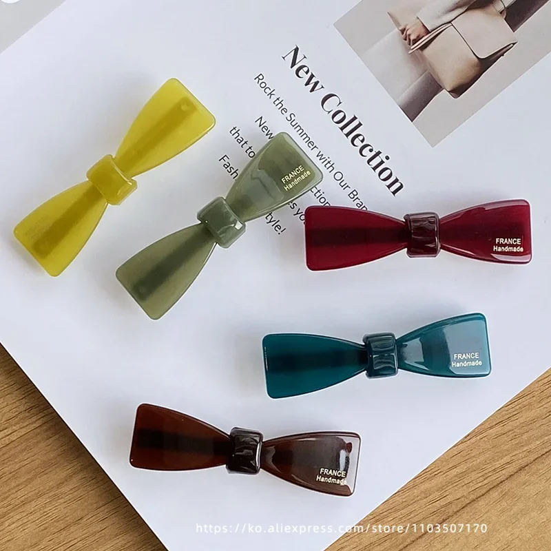 Temperament wine red~Korean FRANCE small bow spring clip French bangs clip edge clip hair accessory headpiece