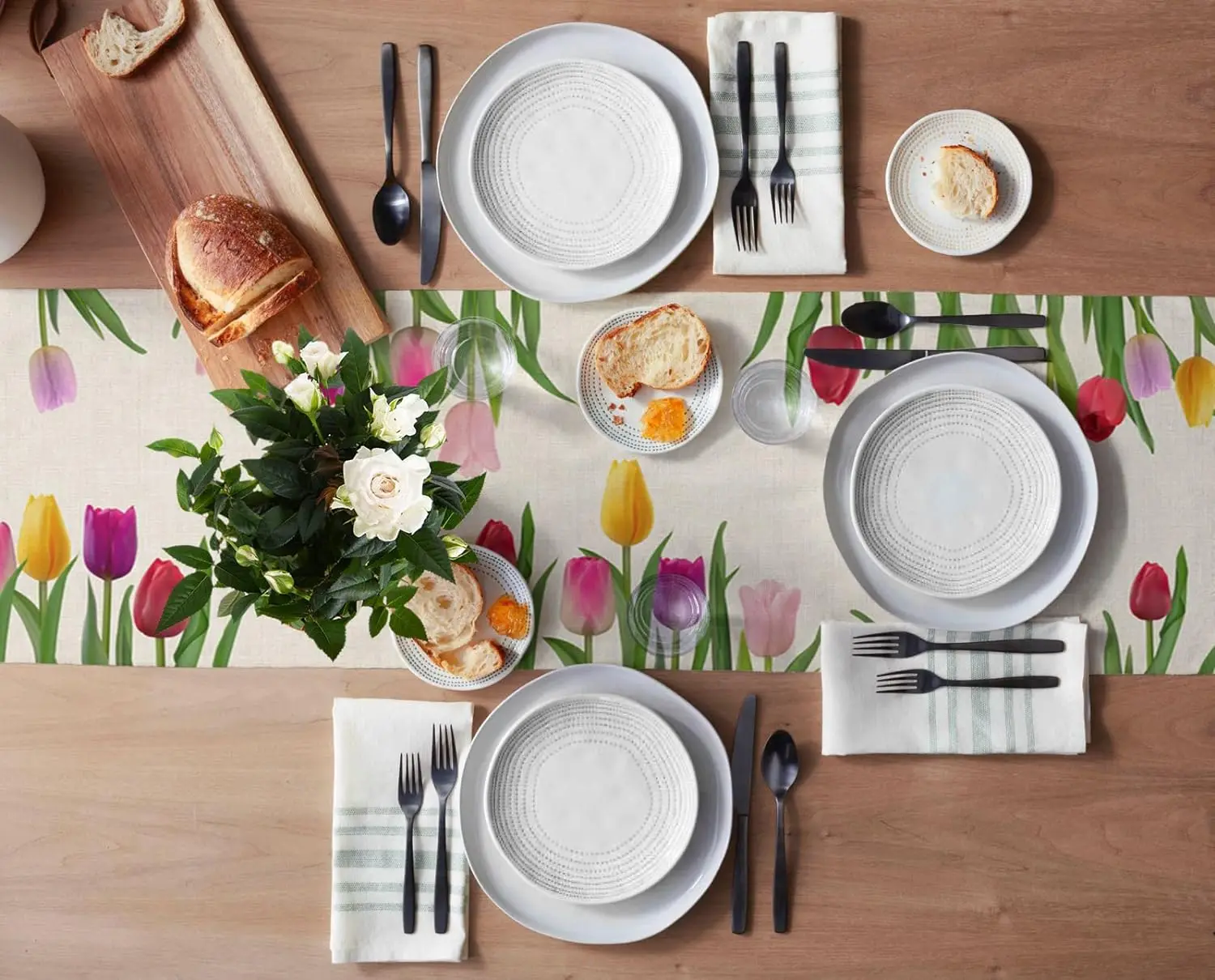 Easter Tulip Flowers Linen Table Runners Dresser Scarves Table Decor Spring Farmhouse Dining Table Runners Wedding Decorations 2
