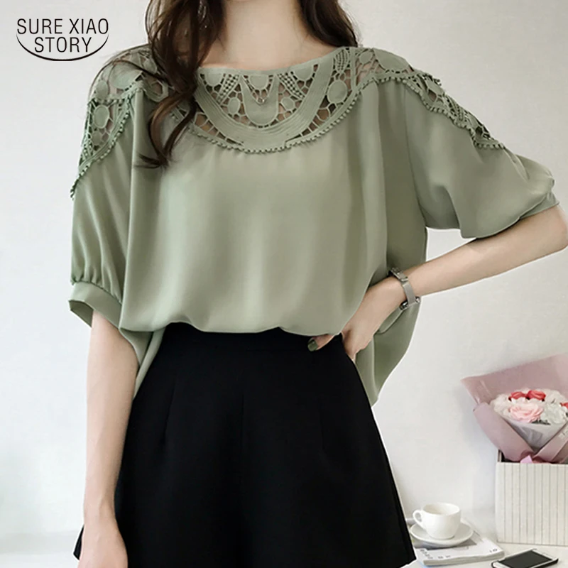 

New 2023 Summer Sexy Short Sleeve Top Women Chiffon Hollow Out Womens Tops and Blouses Pleasure FemaleTops 0621 40