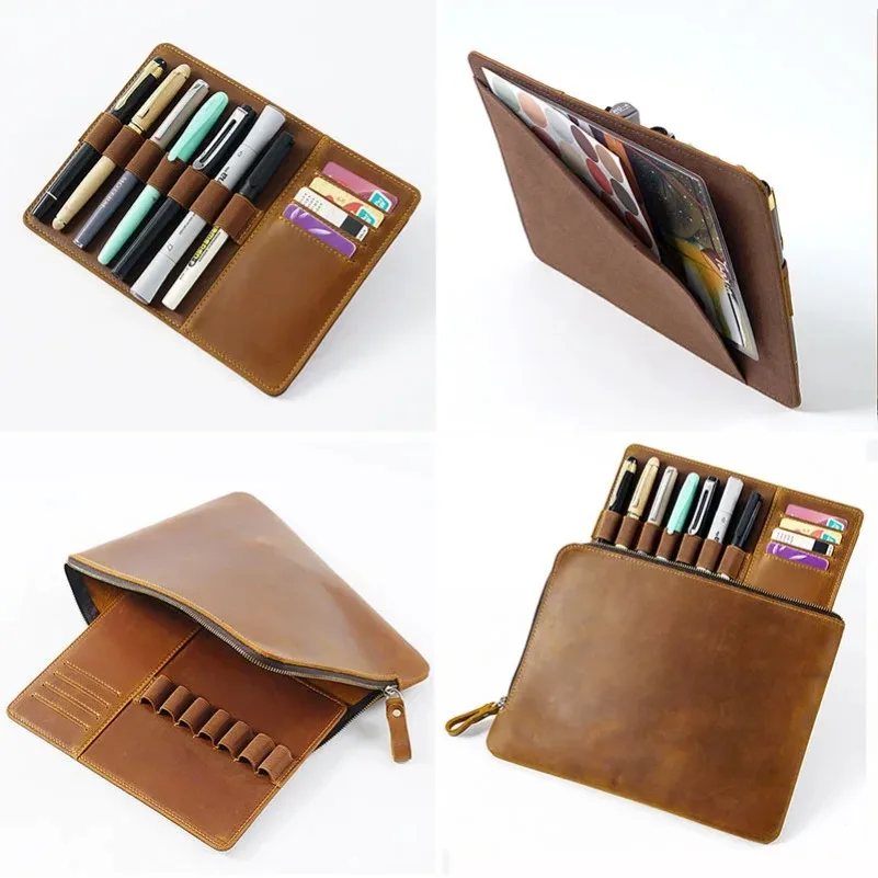 말가죽 필통, 지퍼형, 다양한 색상 디자인, 대용량, 소가죽 소재, 개선된 필통.