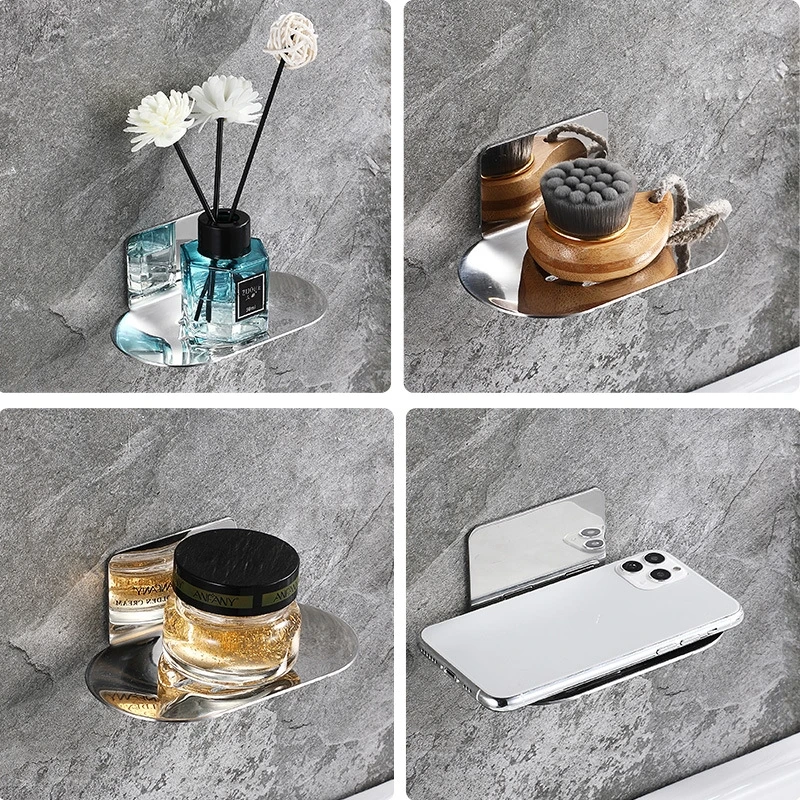 Bathroom Soap Storage Rack Stainless Steel Shower Soap Dish Holder Self-adhesive Wall Sponge Storage Shelf for Kitchen
