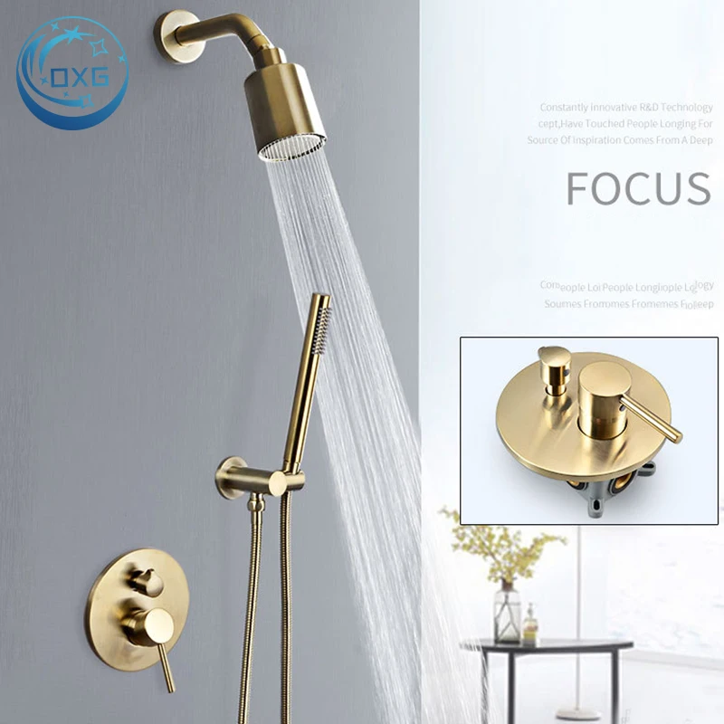 OXG White/Gray Brass Bathroom Faucet Thermostatic Shower Faucet Set Shower System Digital Display Rainfall Shower Set