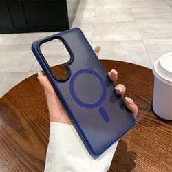 Luxury Matte Magnetic Case - Frosted Shockproof Slim Cover with Wireless Charging Compatibility for Samsung S25 (Blue)