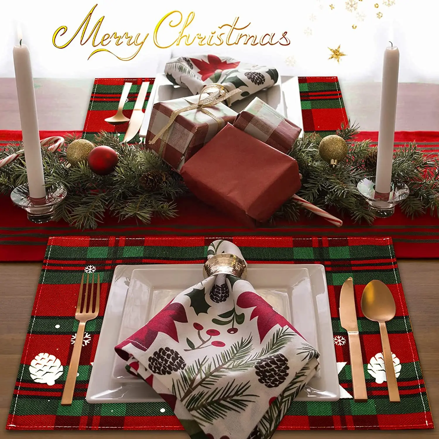 Plate Mats Clear Napkins for Dining Table Christmas Printed Floor