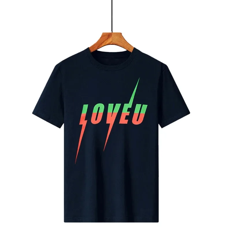 Men's Summer T-shirt Love U Letters Print 100% Pure Cotton Luxury Short Sleeve Tees Man Fashion Streetwear Y2K Tops for Male