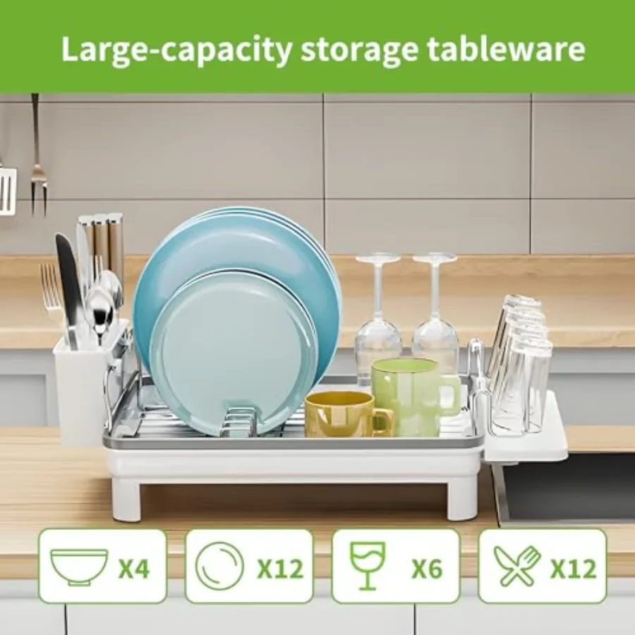 Stainless steel kitchenware storage rack large capacity kitchen countertop utensil drain with drain plate utensil rack and deta