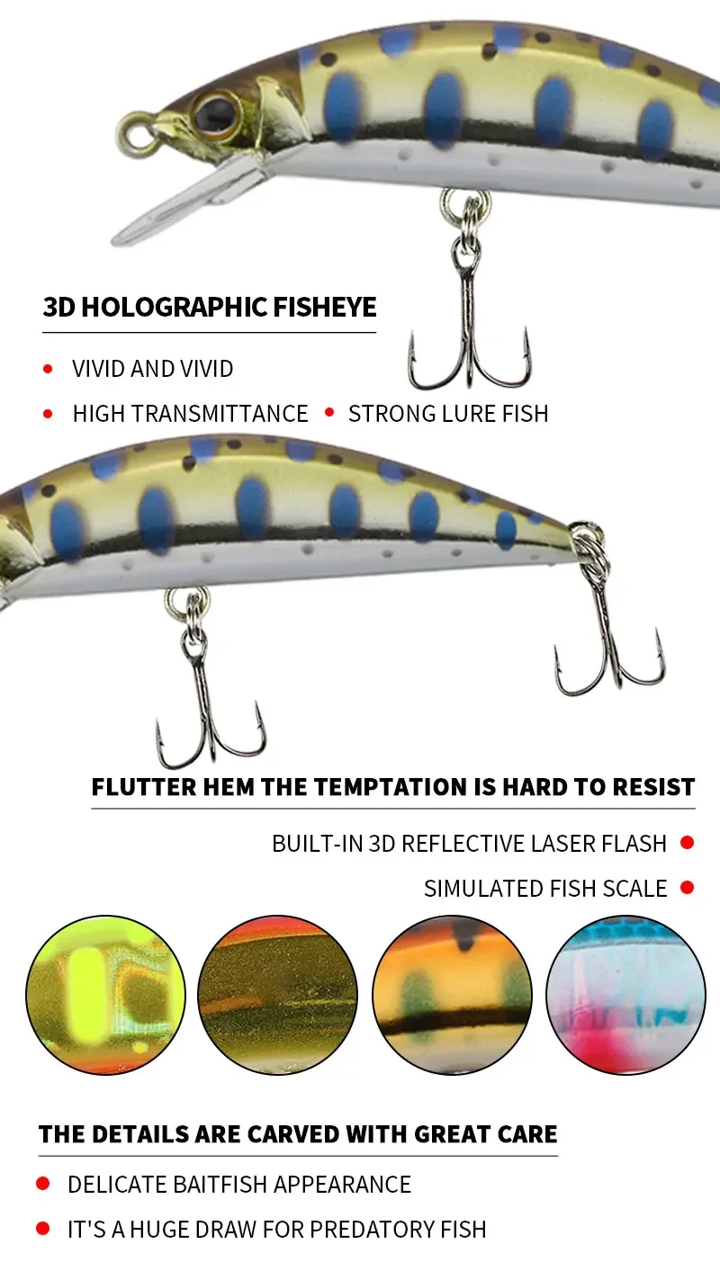 Description Picture 5 of itemEASYFISH 1 PCS 3D Fish Eye Submersible Minnow Bass Croaker 55mm/3.5g Freshwater Creek Mini Road Runner High Quality Hand Painted