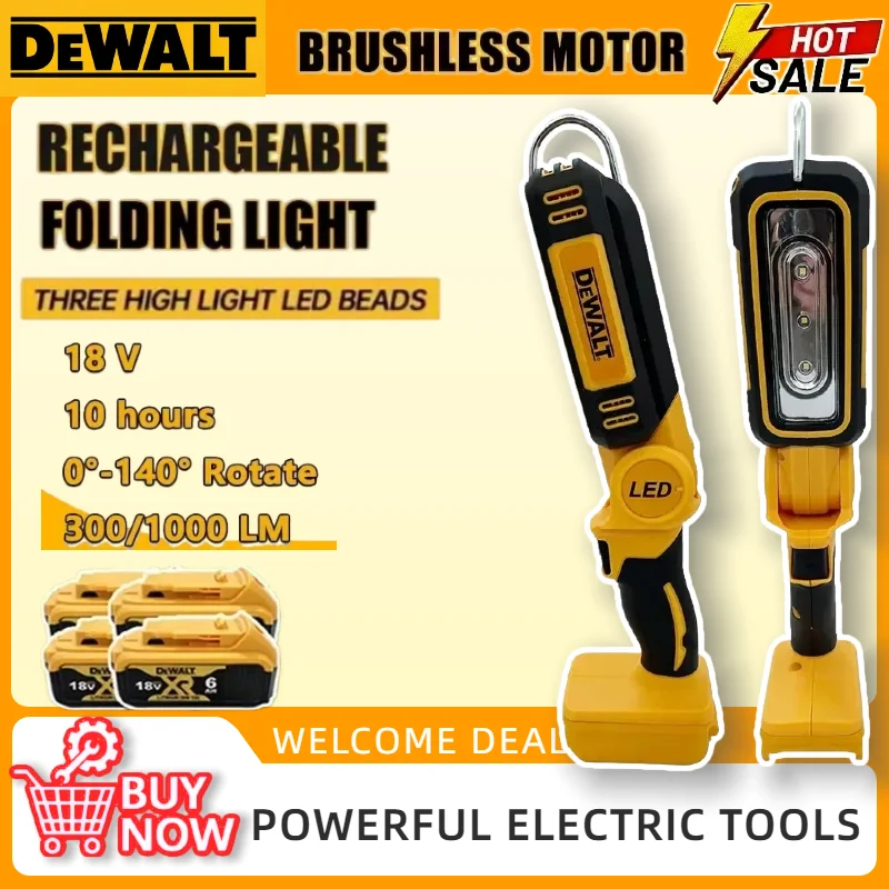 DEWALT 90 Degree Multifunctional  Portable Camping Light Emergency Flashlight Folding Work Light For DEWALT Battery