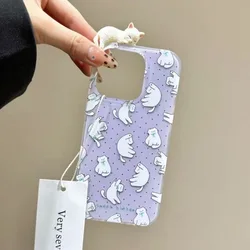 Charming 3D Lazy Cat Cartoon Toy Case - White Acrylic Phone Cover - iPhone 13 Mini (1)