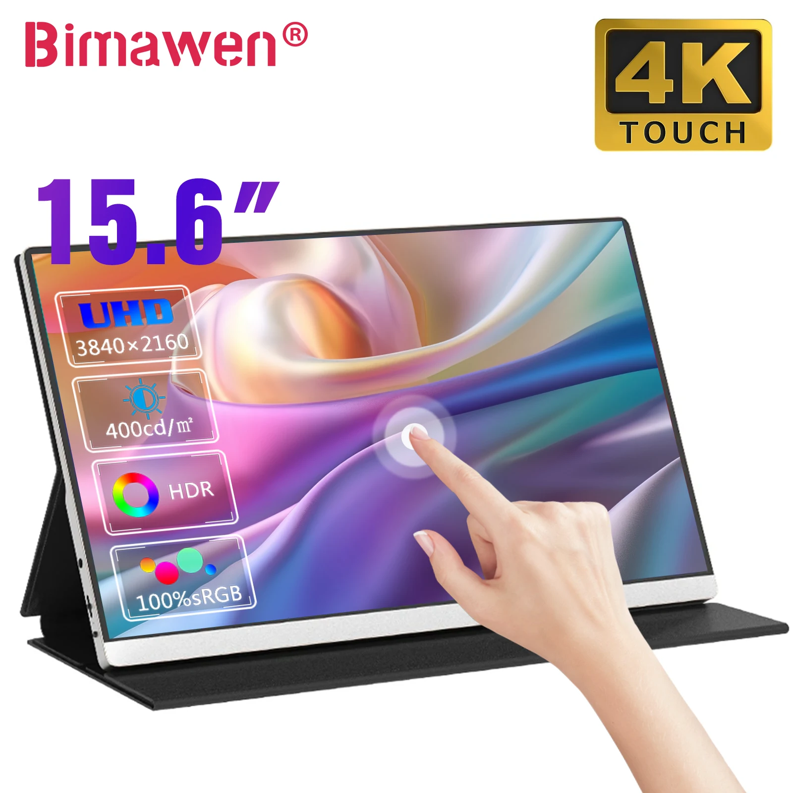 Bimawen 15.6 Pollici 4K Touch Screen Monitor Portatile 100% Adobe Rgb Hdr Display Uhd Usb-C Hdmi Monitor Portatile Per Ps4/5 Xbox Switch