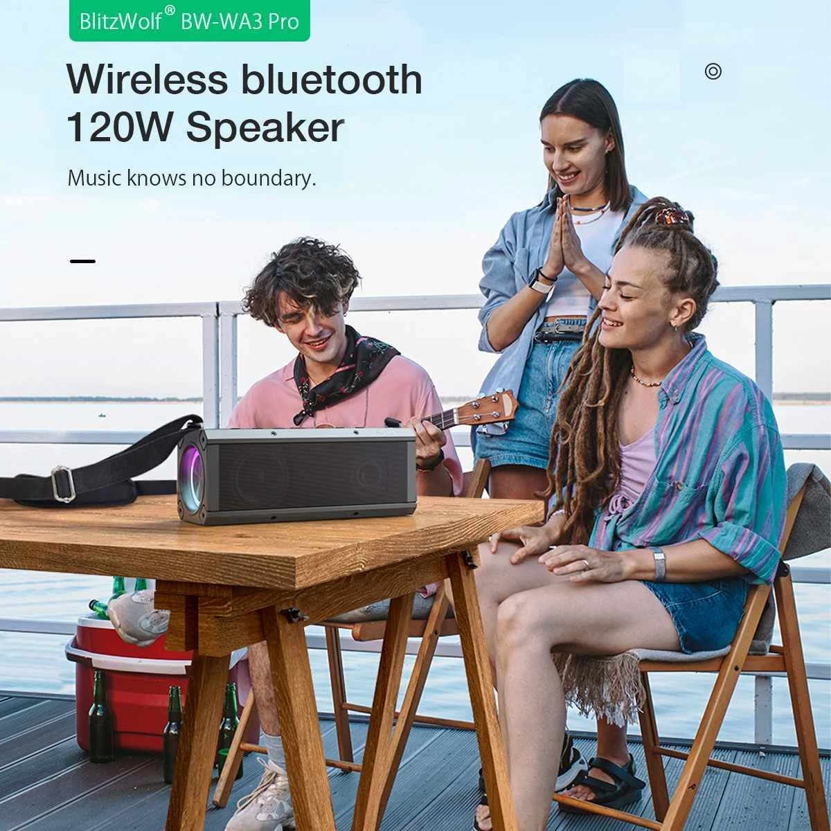 BlitzWolf BW-WA3 PRO 120W Wireless Speaker RGB Light Portable 16000mAh Bluetooth Speakers Hifi Sound Dual Diaphragm Deep Bass 5