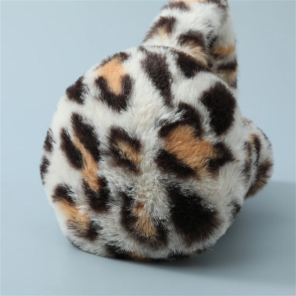 Leopard Foldable Leopard Print Earmuffs Winter Warm Thickened Ear Cover Women Windproof Frostproof Earlap Simple Plush Hairband