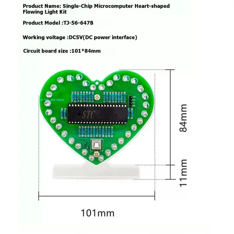 A34R PCB 납땜 연습 키트 DIY 키트 전자 다기능 하트 모양 LED 디지털 튜브 디스플레이 시계