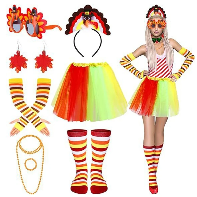 

Thanksgiving Outfit for Women Turkey Headband, High Socks Combo