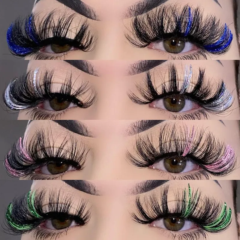 New 25mm Glitter Ombre Colored Mink Lashes Wholesale Dramatic Colorful