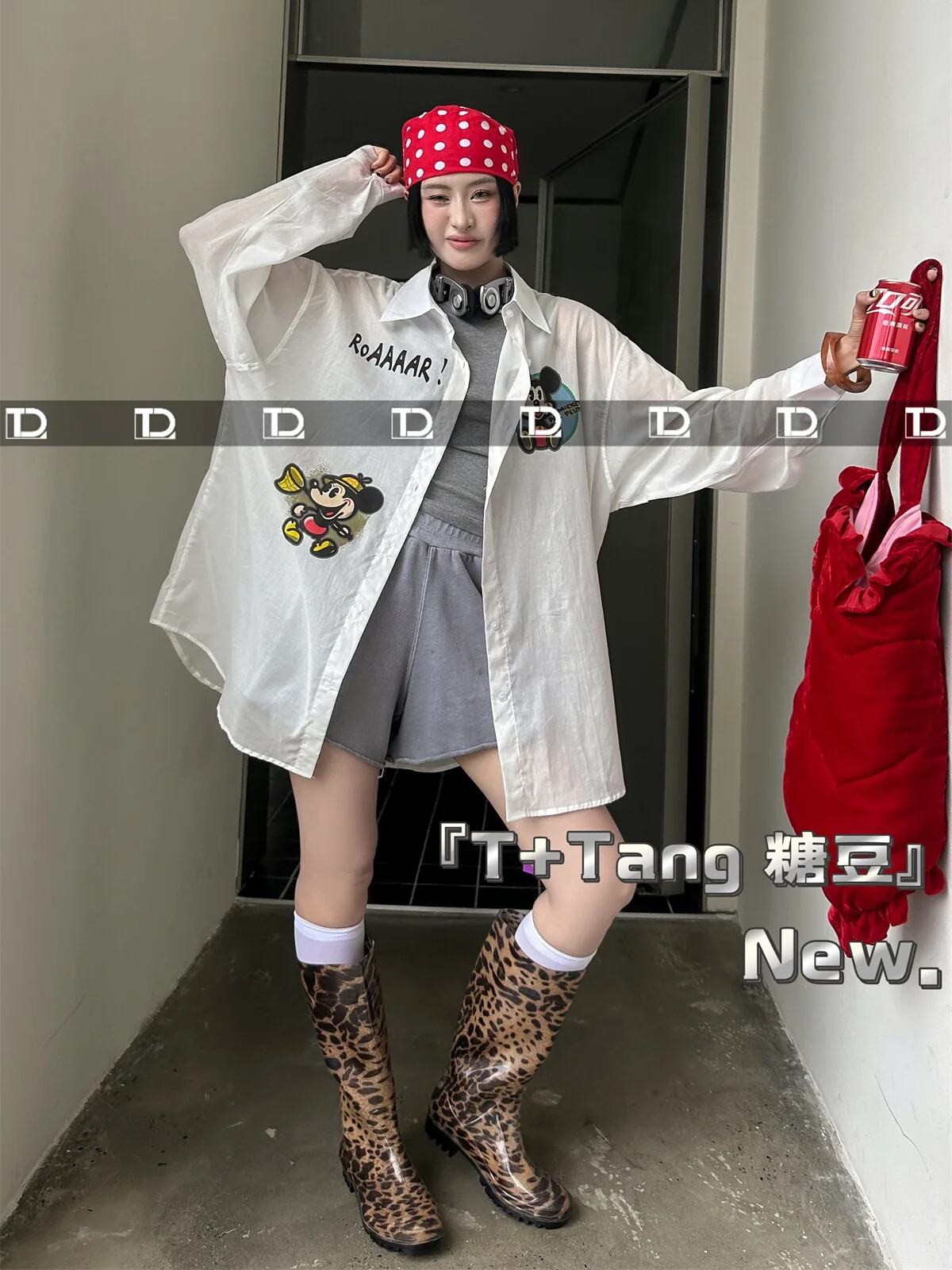 Oversized Long Sleeve White Shirt Spring Summer New Korean Style Loose Cartoon Printed Loose Front Short Back Long Women Shirt