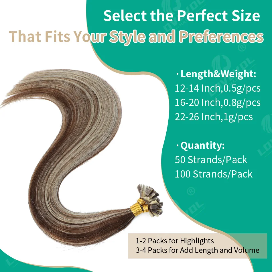 Estensioni dei capelli umani Remy con punta a V dritta Fusion Hair Nail Punta a V Capsule di cheratina precollate Estensioni dei capelli 12-26" - immagine 2