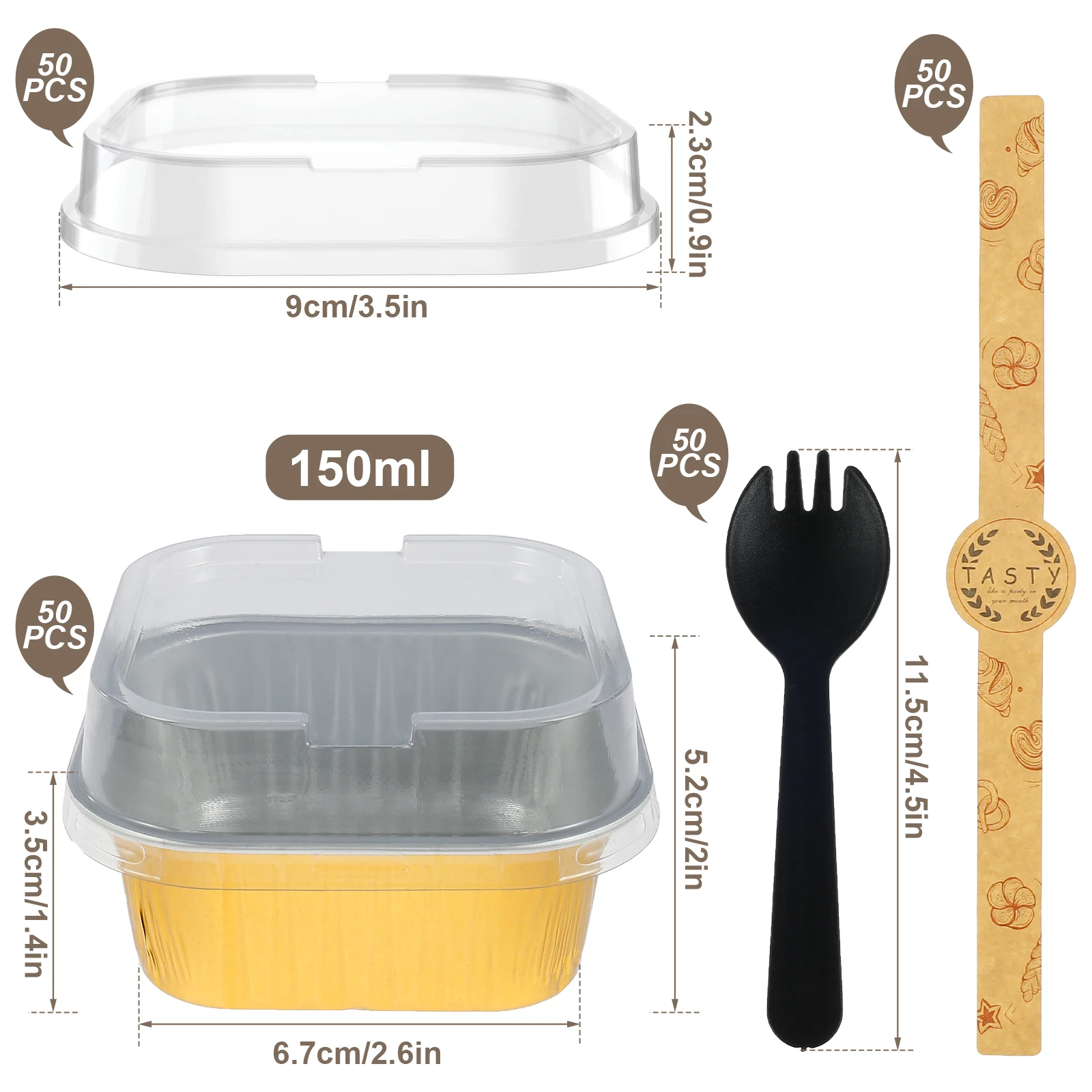 Cake Baking Pans 50Pcs Aluminum Foil Cupcake Reusable Round Tin Cup Pudding Cake Mold with Lid