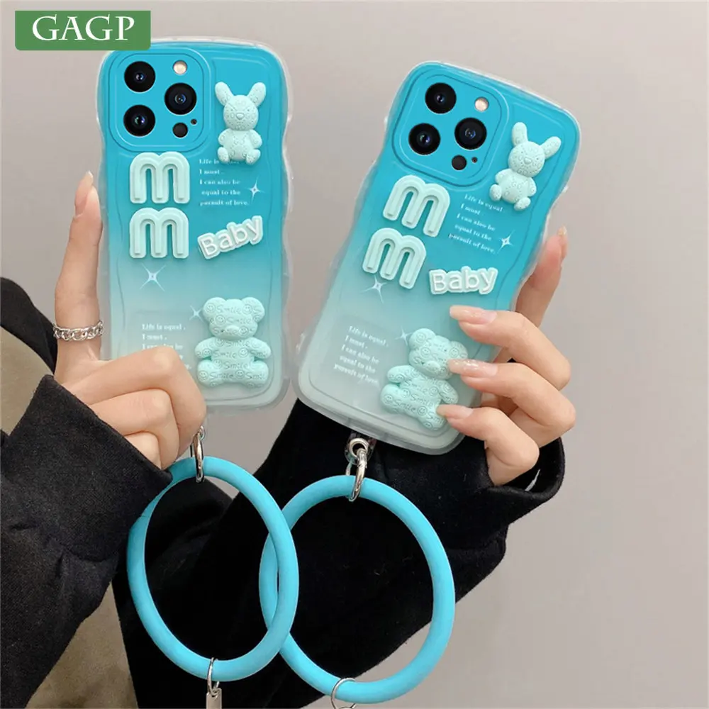 Luxus Gradient 3D Welle Puppe Klar Telefon Fall Für iPhone 14 13 12 11 Pro Max Plus Xs Max Xr 8 7 6 Plus Objektiv Schutz Coque_voghion.com