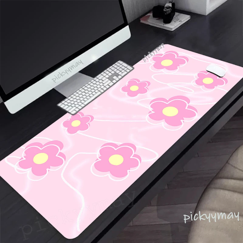 Pink Flowers Mouse Mat Gaming Mousepad 900x400mm Rubber Keyboard Mats Desk Pad HD Mouse Pads