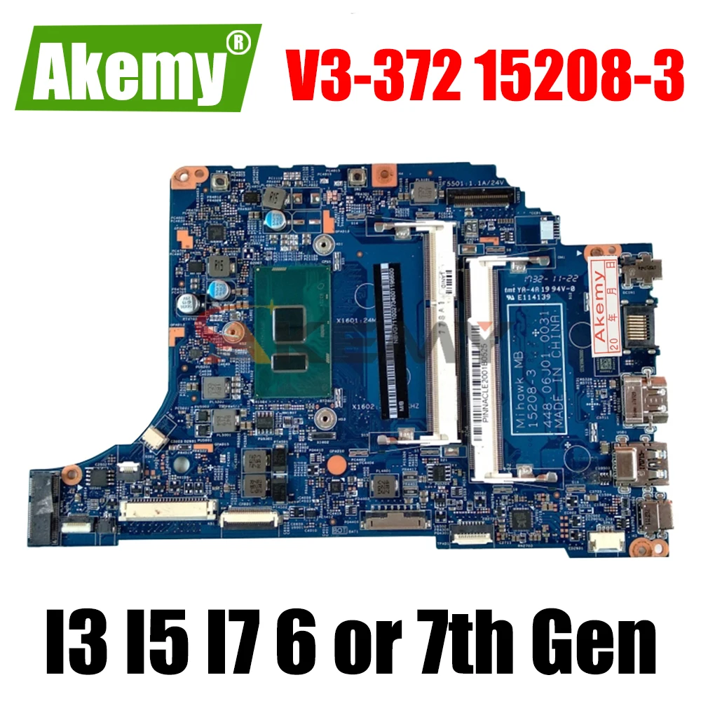 

For ACER Aspire V3-372 motherboard Mainboard 15208-3 with I3 I5 I7 6th Gen or 7th Gen CPU DDR3 Laptop Motherboard