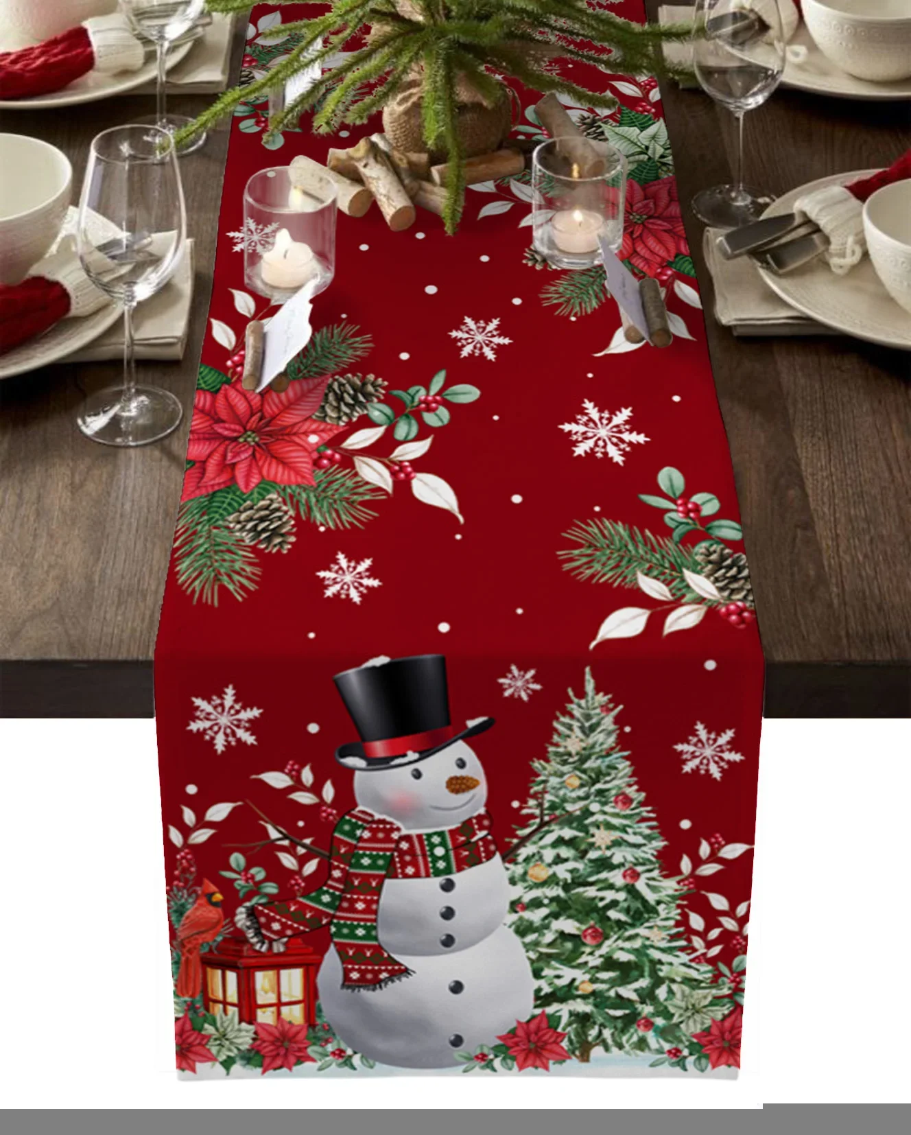 装飾用のクリスマステーブルランナー、雪だるま、雪片、結婚式、家