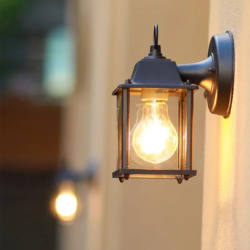 

Retro Outdoor Wall Lamps Rectangular Villa Garden Porch Waterproof Lighting Courtyard Corridor Balcony E27 Glass Lamps