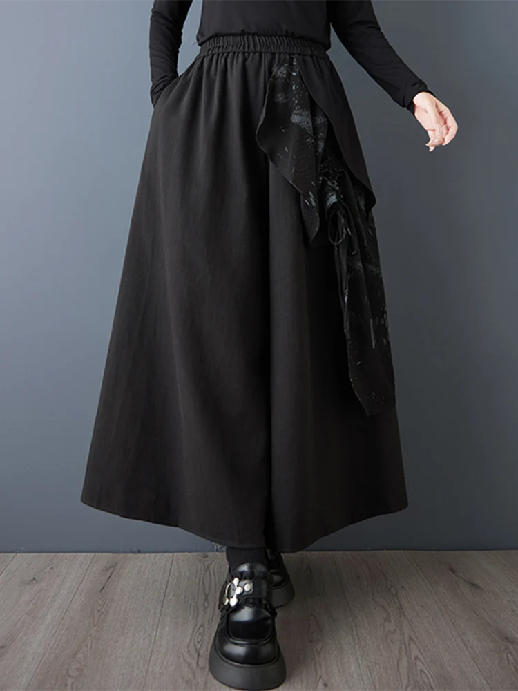 2025 Spring Autumn New Oversized Spliced Print Vintage High Waist Wide Leg Pants Women Casual Loose Trousers Fashion Streetwear