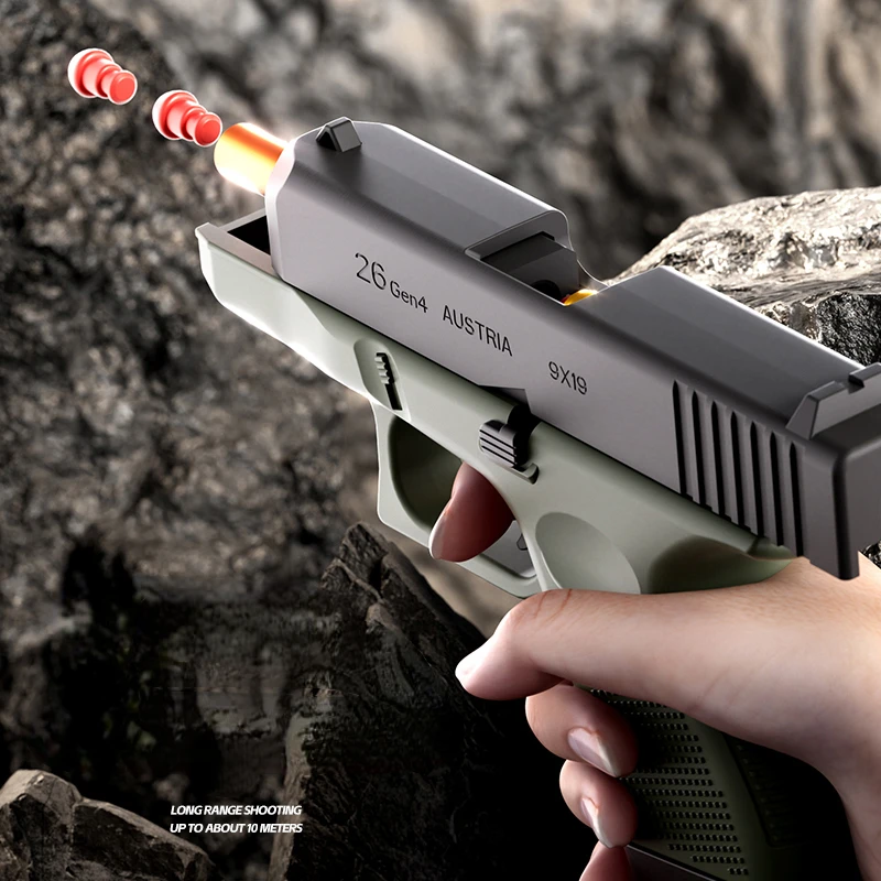 Continuous Firing Black Pistol Mini G26 Soft Bullet Shell Throwing Toy Gun Outdoor Sports CS Games Blaster for Kids