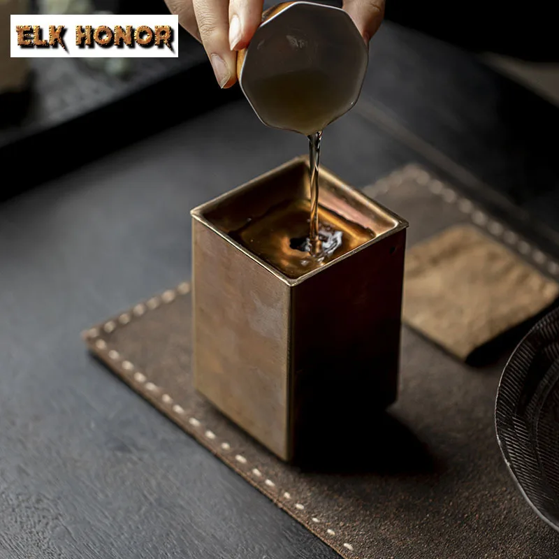 350ml Mini 304 Stainless Steel Brass Jianshui Tea Washing Basin Tea Residue Barrel Chaxi Ceremony Accessories Craft