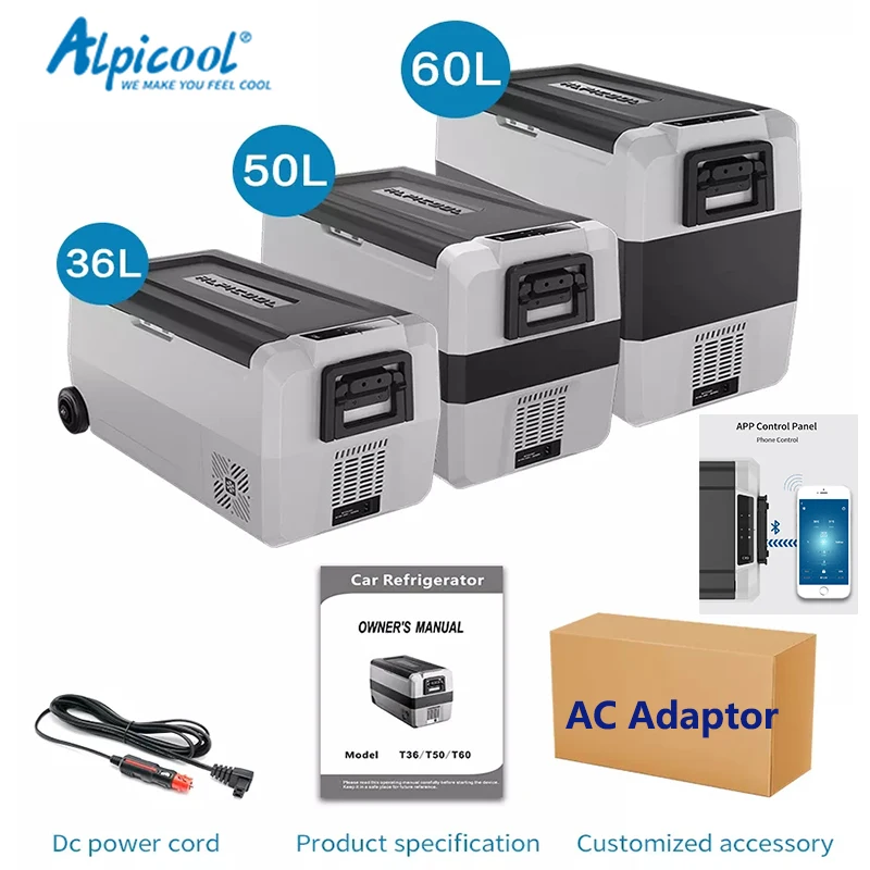 36/50/60L Alpicool Auto Car Refrigerator 12V Compressor Portable