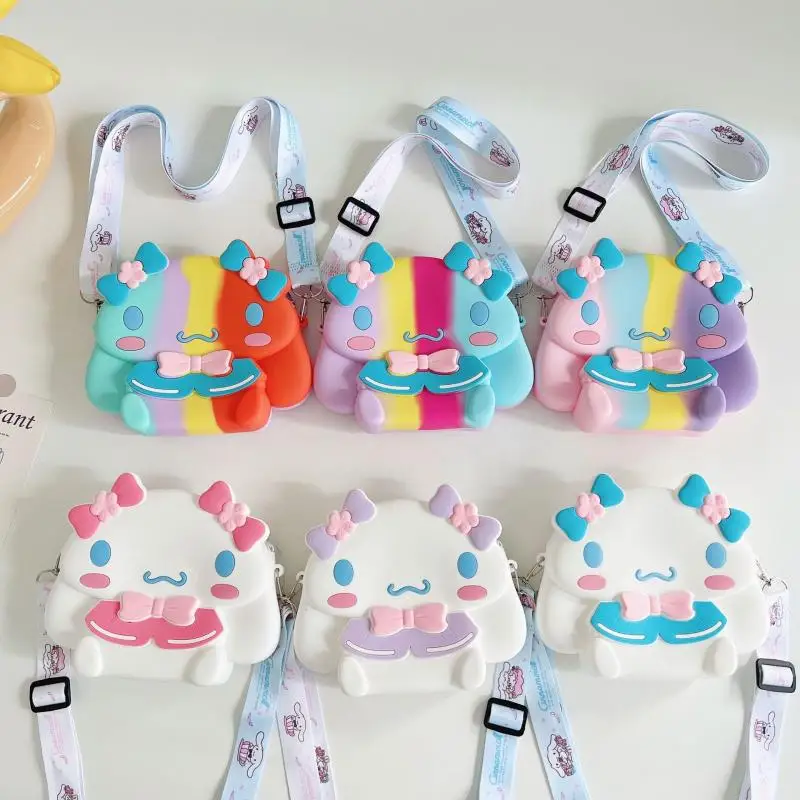 

2023 Sanrio Wallet Kawaii Cinnamoroll Japanese Cartoon Student Silicone Phone Bag Children's Zero Wallet Cute Girl Shoulder Bag
