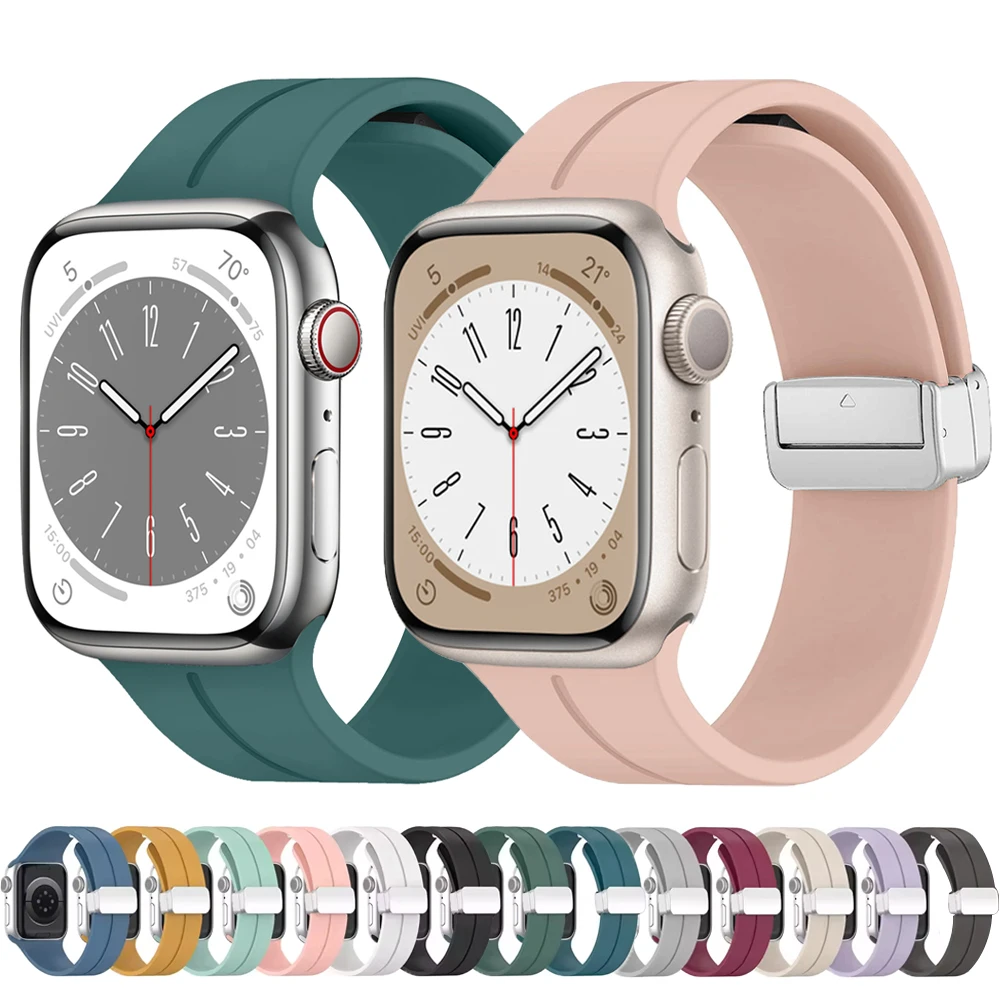 For Apple watch Band 45mm 41mm 49mm 44mm 42mm 40mm Magnetic Silicone Bracelet correa iWatch Series 9 8 7 SE 6 5 4 3 Ultra Strap