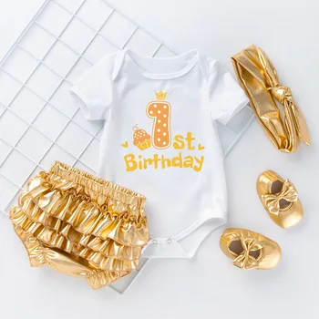 Vestiti per neonato Body per neonato Top a maniche corte Un anno Compleanno Vestiti Neonata Bambini Pagliaccetti Tutina