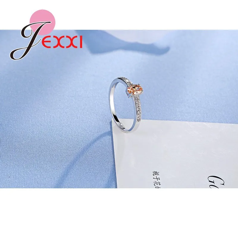 925 Sterling Silver Ring Elegant  Style Warm Tone Orange&Yellow Crystal Stone For Women Girl Christmas Present Party Prom 3