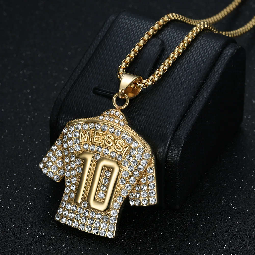 HNSP Lionel Messi 10 Jersey Pendant Chain Necklace For Men Boy Soccer Fan Football Hip Hop Jewelry Messi Accessories pendant chain necklace