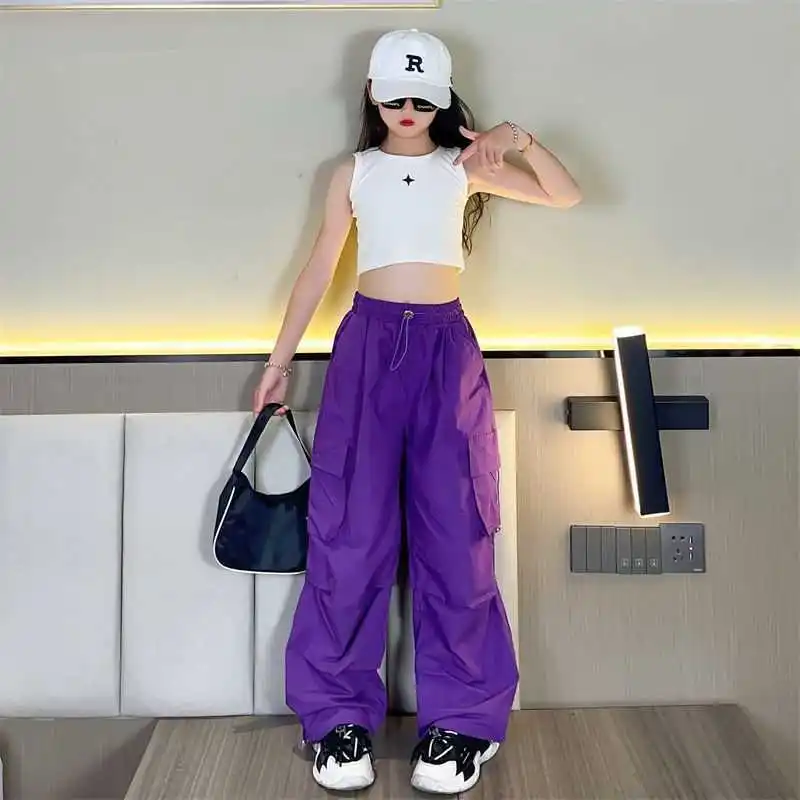 Kids Hip Hop Joggers Pants 4-14Y Girls Cargo Pants Teenage