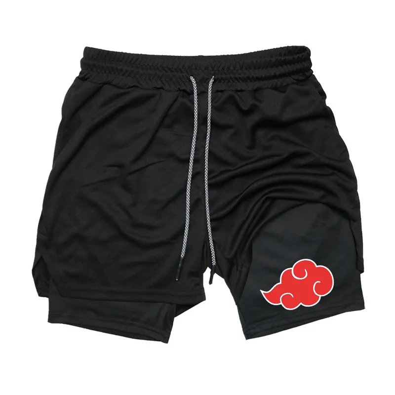 2025 Men's 2 in 1 Workout Fitness Running Anime Print Performance Shorts Athletic Compression with Towel Loop Pockets Gym 2